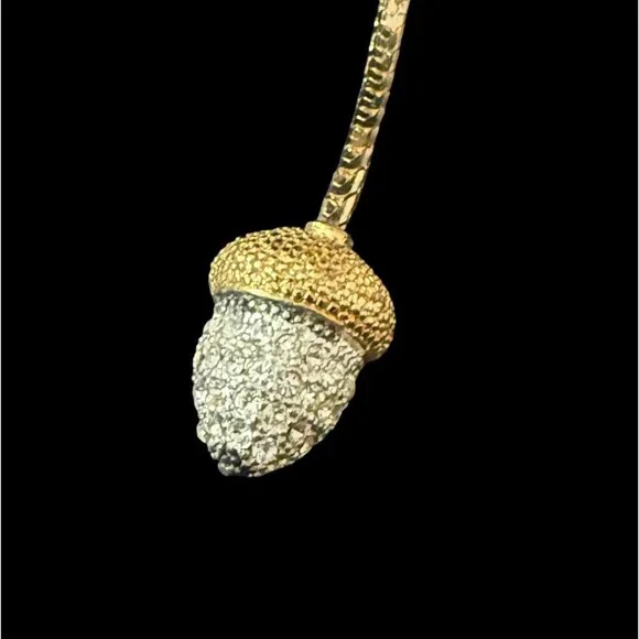 Vintage Acorn Gold-Tone Pendant Necklace & Matching Crystal Stud Earrings Set - Picture 6 of 9